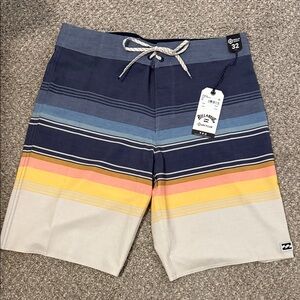 NEW Billabong Men's Blue and Yellow Striped Board Shorts